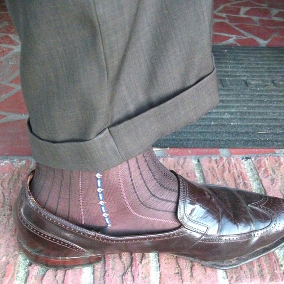 2PR Men's Sheer Brown Thick N Thin with Pattern, Cap Toe Cap Heel Socks - 10 -13 - Picture 7 of 13